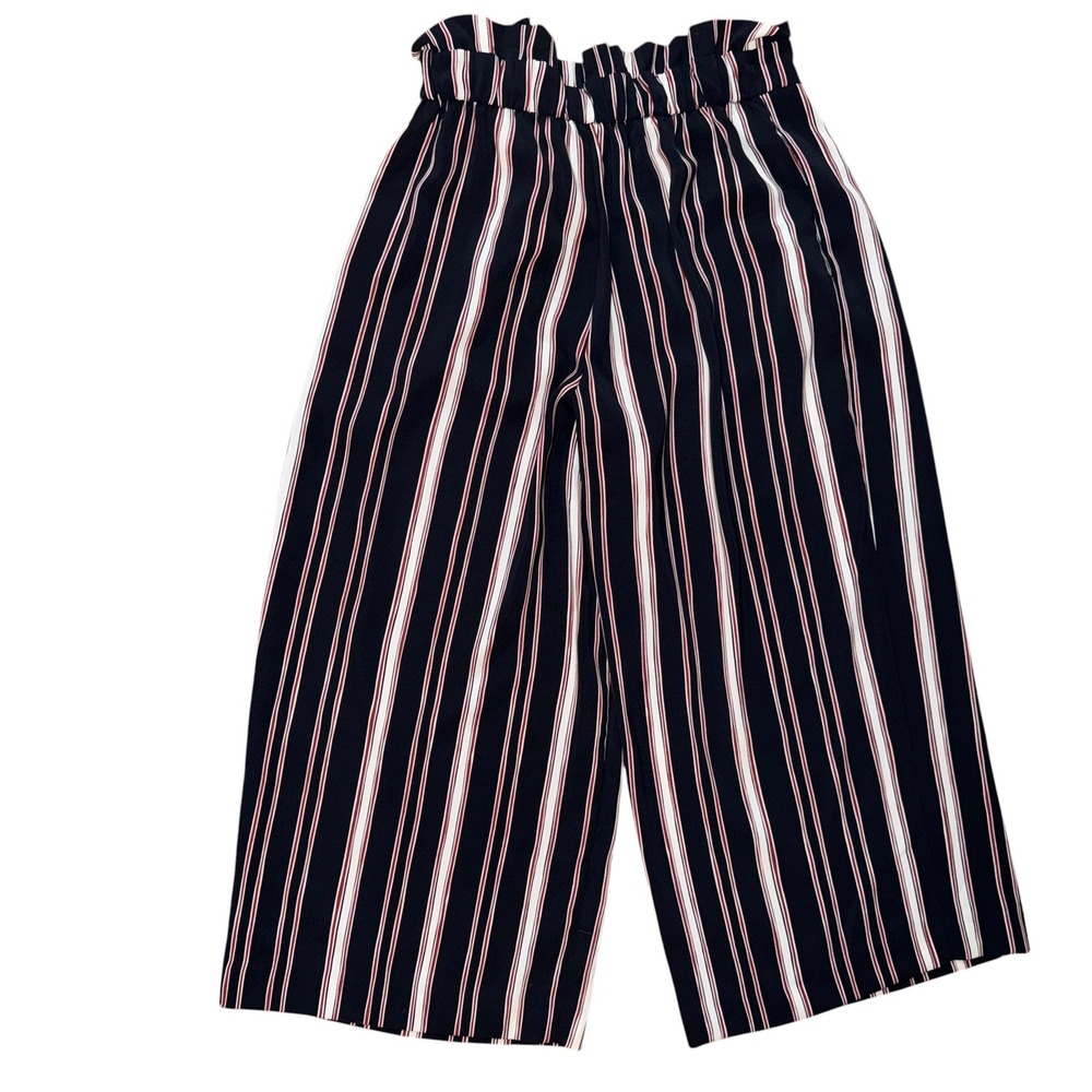 Zara Trafaluc Striped Paperbag Waist Wide Leg Cropped Pants Size S - Picture 6 of 7